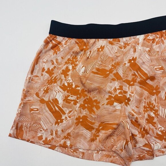 Open Edit Womens Plus Size 2X Elastic Waist Satin Shorts Orange Ivory Daisy 160 - Picture 4 of 8